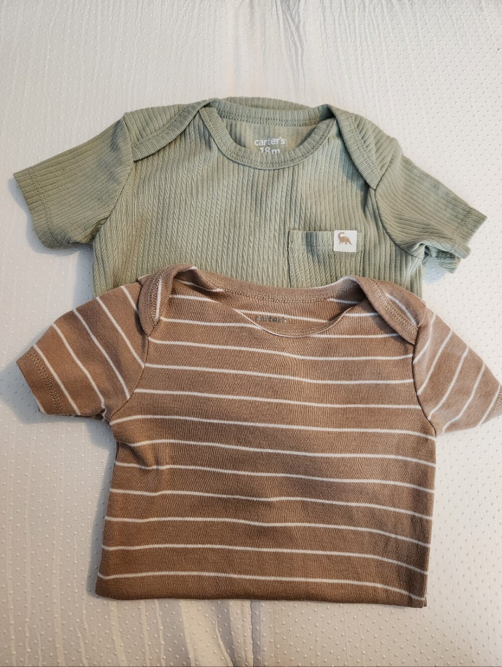 Carter's Sage Green Ribbed & Brown Striped Cotton Onsie 2-Pack